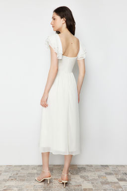 TRENDYOLMILLA Ekru Belden Ac?lan Sifon Astarl? Midi Dokuma Elbise TWOSS24EL00541  фото 7