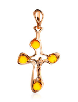 Золочённый крестик, украшенный коньячным янтарём