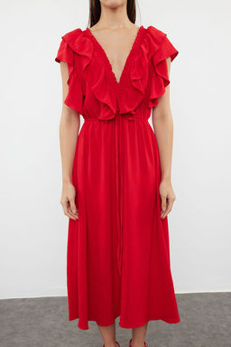 Siyah Duz A Kesim Volanl? Dokuma Elbise TWOSS24EL01053 - Trendyolmilla фото 11