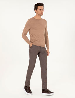 Kahverengi Slim Fit Pamuk Kar___ml_ Kanvas Pantolon