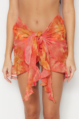 Turuncu Batik Desenli Mini Dokuma Sifon Plaj Pareo TBESS23PR00008 - Trendyolmilla фото 4