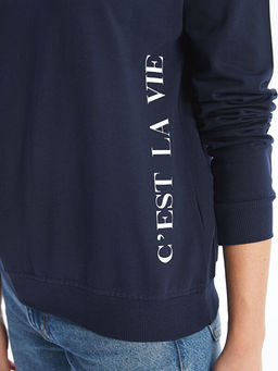 Bisiklet Yaka Uzun Kollu Bask?l? Kad?n Sweatshirt