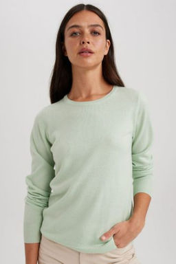 Regular Fit Bisiklet Yaka Yumusak Dokulu Basic Duz Triko Kazak