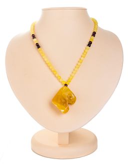 Колье Лаура из натурального цельного янтаря медового цвета