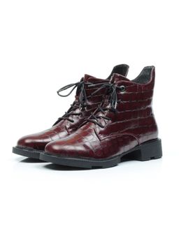 01-CXR130-2P BLACK/WINE Ботинки демисезонные женские (натуральная кожа, байка)