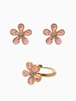 Набор детский «Выбражулька. Цветок», 3 предмета: кулон, кольцо, серьги, розовый в золоте