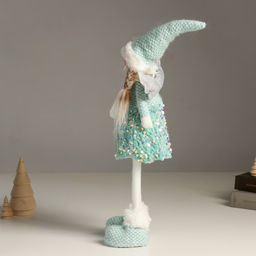 Интерьерная кукла текстильная Ангелочек в бирюзовом наряде с пайетками, серебристые крылья, 49 см - Simaland фото 4