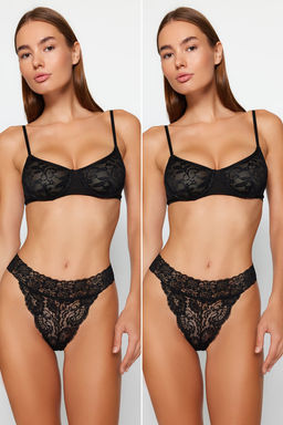 TRENDYOLMILLA Siyah 2li Paket Dantelli Tanga Orme Kulot THMAW23KU00027