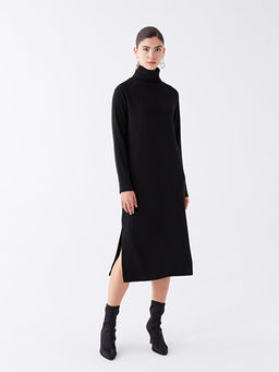 Bal?k?? Yaka D?z Uzun Kollu Kad?n Triko Elbise