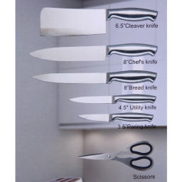 Набор ножей "SHEF" 7предметов (5ножей+ножницы+подставка), молочный