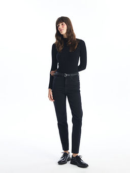 Beli Kemerli Mom Fit Kad?n Jean Pantolon