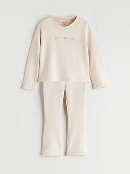 Bask?l? K?z Bebek Sweatshirt ve E?ofman Alt?