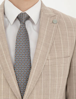 Bej Ekstra Slim Fit _izgili Y_n Tak_m Elbise