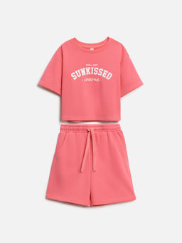 ACOOLA / Комплект для девочек ((1)джемпер и (2)шорты) Purim1 розовый  фото 3