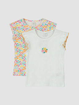 Bisiklet Yaka Bask?l? K?z ?ocuk Atlet 2li