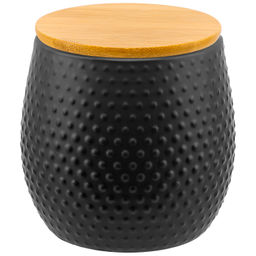 Банка д/хранения 850 мл 12*12*11,5 см "Пузырьки" черная с бамб. крышкой с сил. упл.