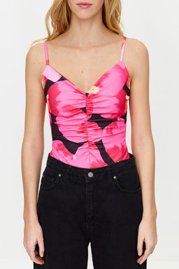 Pembe Cicek Desenli V Yaka Esnek C?tc?tl? Orme Body TWOSS24BD00021 - Trendyolmilla фото 5