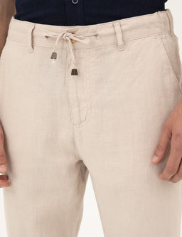 Bej Carrot Fit %100 Keten Kanvas Pantolon