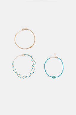 PACK 3 PULSERAS TOBILLERAS ABALORIOS / Turquesa - Zara фото 3