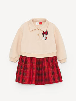 Polo Yaka Minnie Mouse Bask?l? Uzun Kollu K?z Bebek Elbise