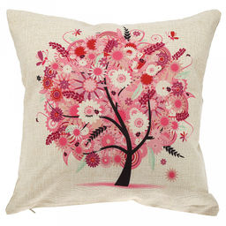 Наволочка декоративная на молнии 43х43см "Дерево любви" плотная ткань под лен, 100% полиэстер (Китай)