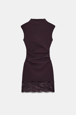 VESTIDO CORTO STRETCH ENCAJE / Marr?n oscuro - Zara фото 2