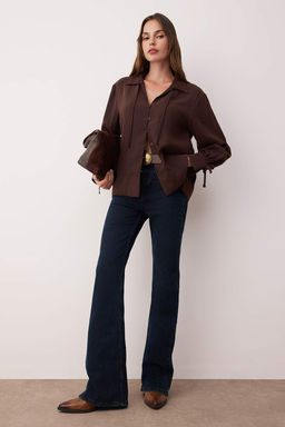 Sustainable Koyu Kahverengi Boho Modal Baglama Detayl? Oversize Modal Gomlek TWOAW26GO00080