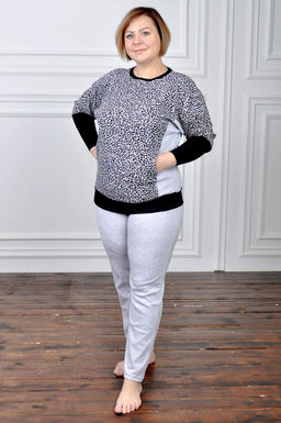 Арт. 4498 Пижама с брюками 54-56 (2 шт) Цвет:верх-серый, черный, низ-серый - Калинка фото 2