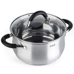 Кастрюля из нержавеющей стали Шелборн 3,2л, д20см, h10,5см, s0,6мм, дно s2,8мм, стеклянная жаропрочная крышка, стальной обод, пароотвод, силиконовые вставки черного цвета, капсулированное дно, полировка внешняя - матовая, внутренняя - зеркальная, м - Домашняя мода фото 2