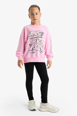 Oversize Geni_ Kal_p Bisiklet Yaka Bask_l_ Sweatshirt K_z _ocuk - Defacto фото 2