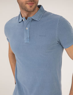 Koyu Mavi Slim Fit Eskitme Polo Yaka Ti__rt