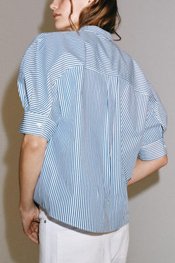 CAMISA POPEL?N BOTONES ZW COLLECTION / Azul / Blanco - Zara фото 3