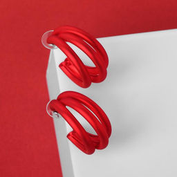 Серьги кольца тройные QF «Боттега», d=3.5, красные