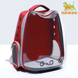 Рюкзак для переноски Котик, прозрачный, 32 х 28 х 42 см, красный