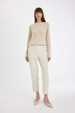 Свитер-туника из блестящей ткани обычного кроя с круглым вырезом - Defacto фото 2