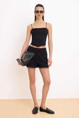 Ekru Fitted/Vucuda Oturan Ask?l? Straplez Dantel Detayl? Pamuklu Esnek Orme Atlet TWOSS26AL00049 - Trendyolmilla фото 6