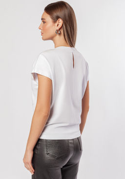 Футболка из премиального хлопка с принтом пайетками - Vilatte фото 4