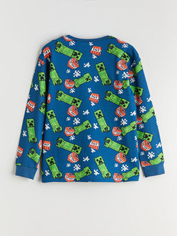 Bisiklet Yaka Minecraft Bask?l? Erkek ?ocuk Pijama Tak?m?