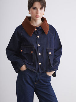 G?mlek Yaka Oversize Kad?n Jean Ceket