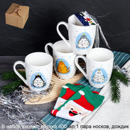 Подарочный набор Кружка 400 мл+ носки / CAT-517-mix /уп 72/ кружка новогодняя/ в подарочной упаковке/