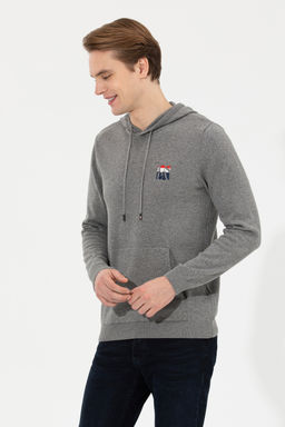 U. S. Polo Assn Мужской серый меланжевый вязаный свитер с капюшоном - U.s. polo assn фото 22