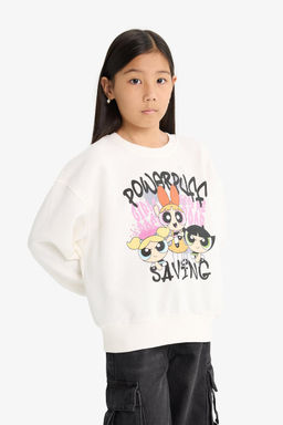 PowerPuff Girls Oversize Geni_ Kal_p Bisiklet Yaka Sweatshirt K_z _ocuk - Defacto фото 5