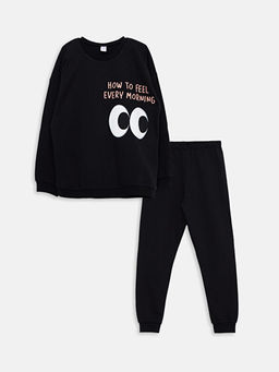 Bisiklet Yaka Bask?l? Uzun Kollu K?z ?ocuk Pijama Tak?m?