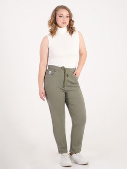 Брюки цвета хаки женские больших размеров на резинке - Almond фото 4
