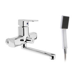 Смеситель для ванны ZEIN Z2245, короткий излив, картридж 35 мм, с душевым набором, хром