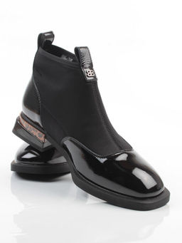 01-B44B-81AG BLACK Ботинки демисезонные женские (натуральная кожа, текстиль, байка)