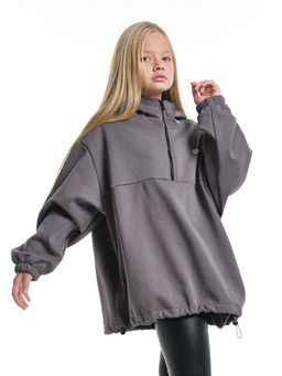 Худи оверсайз с капюшоном на молнии утепленное с карманом UD 8038 графит - Mini maxi фото 7