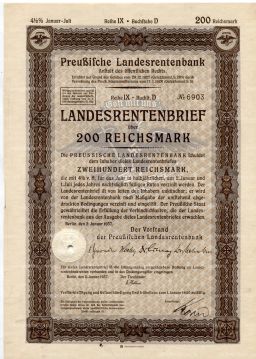 Облигация 4,5% 200 рейхсмарок 1937 года Германия