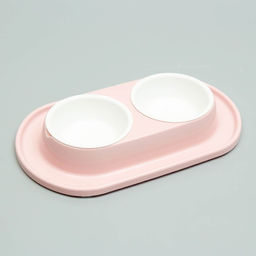 Миска для животных Мур-мяу 0,3л двойная на подставке, розовая