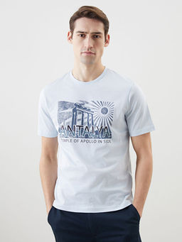 Bisiklet Yaka Antalya Bask?l? Penye Erkek Ti??rt